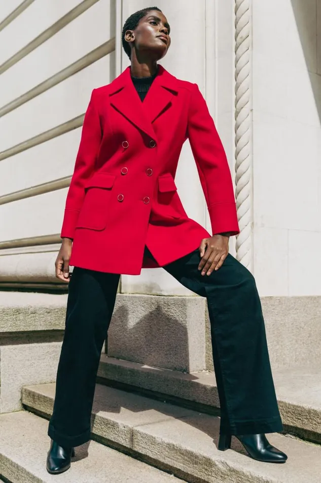 Red Double Breasted Longline Coat Women Roman Jackets