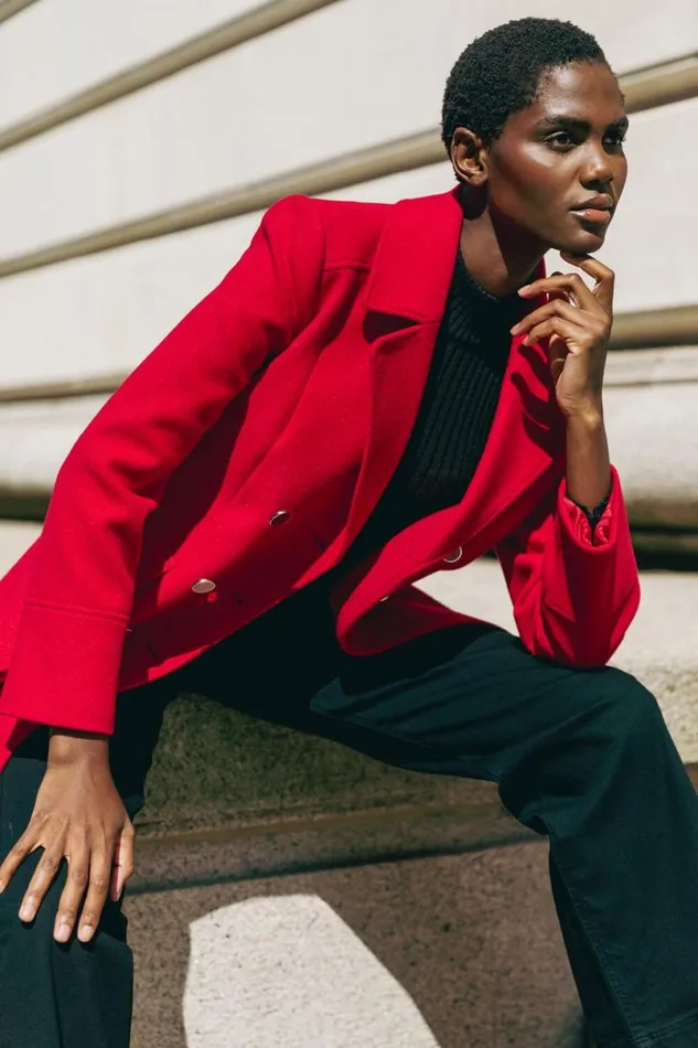 Red Double Breasted Longline Coat Women Roman Jackets