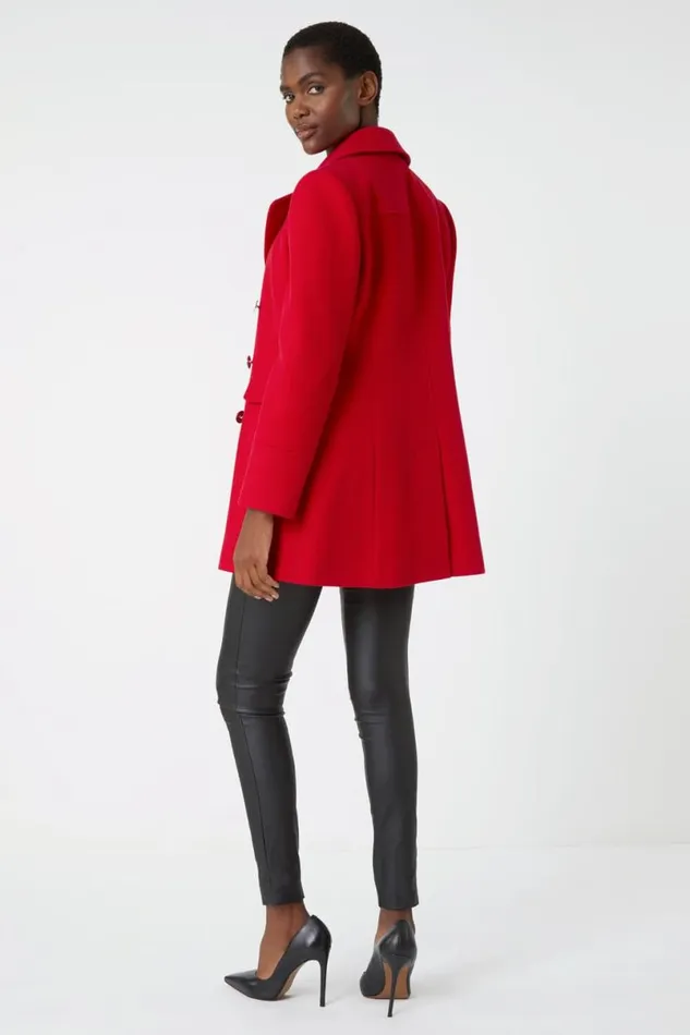 Red Double Breasted Longline Coat Women Roman Jackets