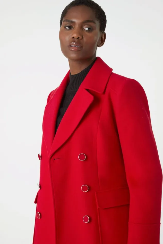 Red Double Breasted Longline Coat Women Roman Jackets