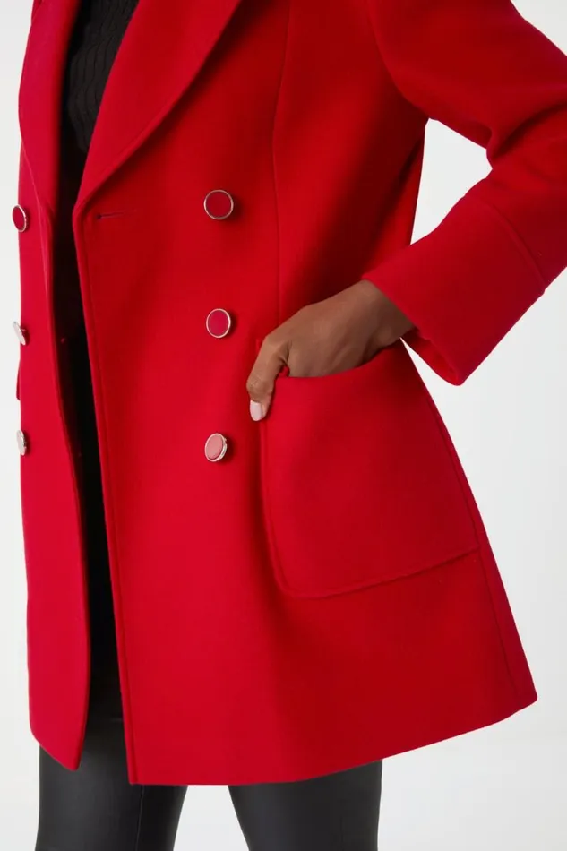Red Double Breasted Longline Coat Women Roman Jackets