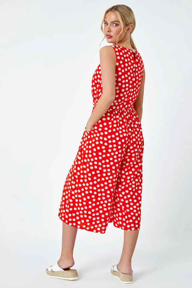 Red Petite Polka Dot Cropped Jumpsuit Women Roman Jumpsuits and Playsuits