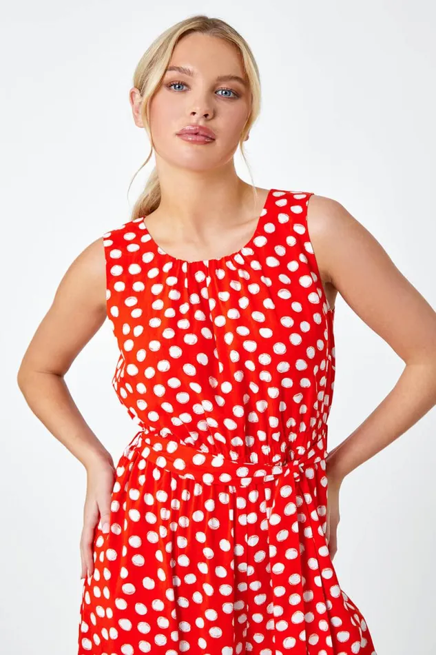 Red Petite Polka Dot Cropped Jumpsuit Women Roman Jumpsuits and Playsuits