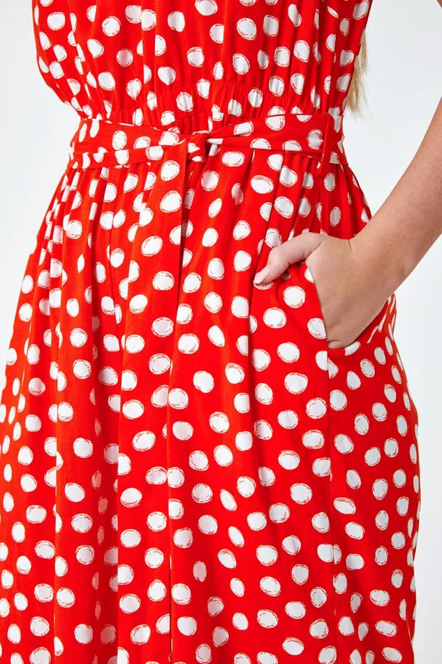 Red Petite Polka Dot Cropped Jumpsuit Women Roman Jumpsuits and Playsuits