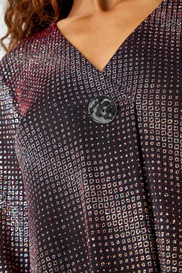 Red Shimmer Stripe Print VNeck Tunic Top Women Roman Tops