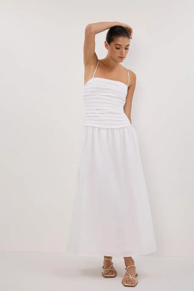 REECE WHITE LINEN MIDI DRESS Women DISSH White Dresses