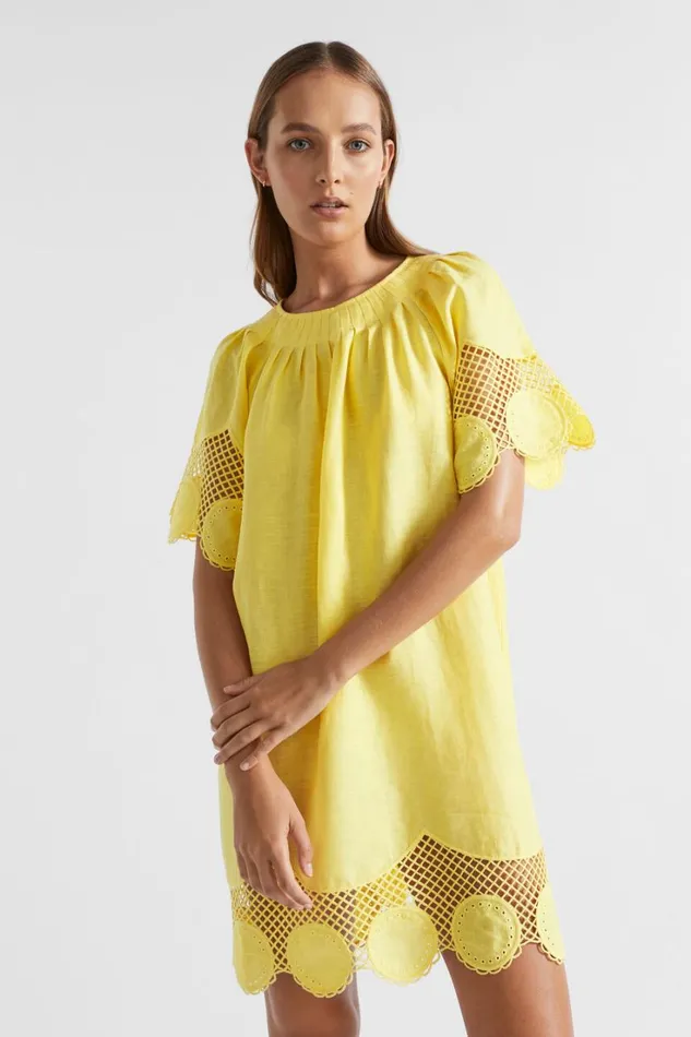 Resort Woman Seed Heritage Embroidered Hem Dress Lemon Drop