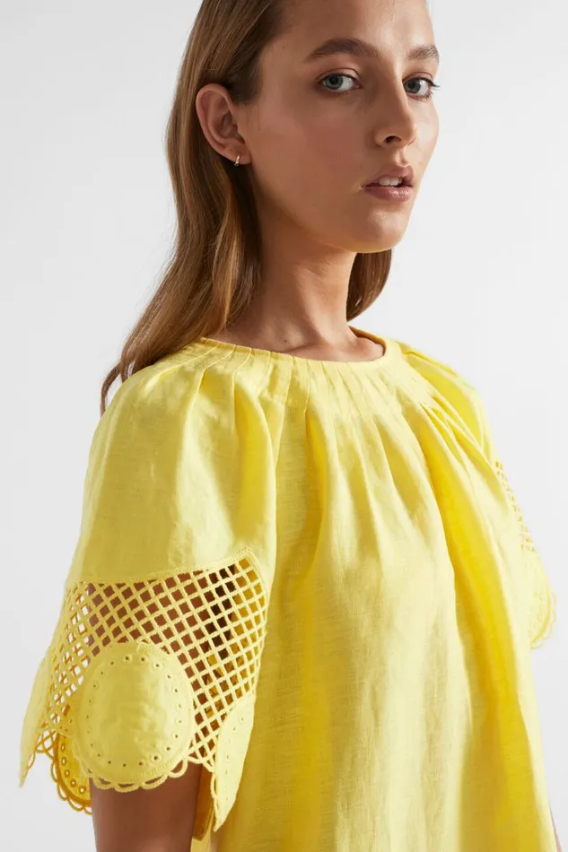 Resort Woman Seed Heritage Embroidered Hem Dress Lemon Drop