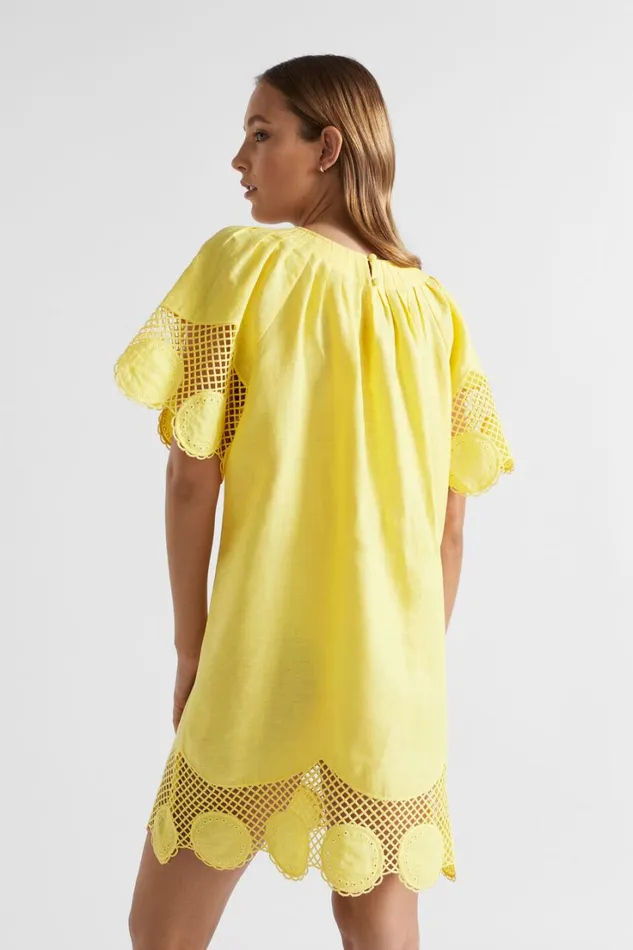 Resort Woman Seed Heritage Embroidered Hem Dress Lemon Drop