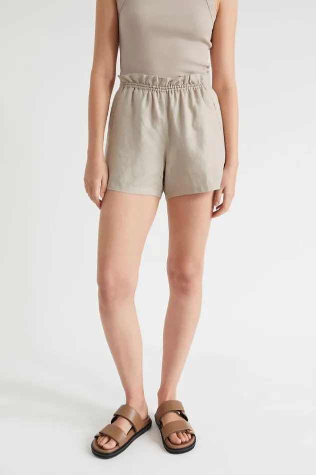 Resort Woman Seed Heritage Linen Shirred Short Soft Mink
