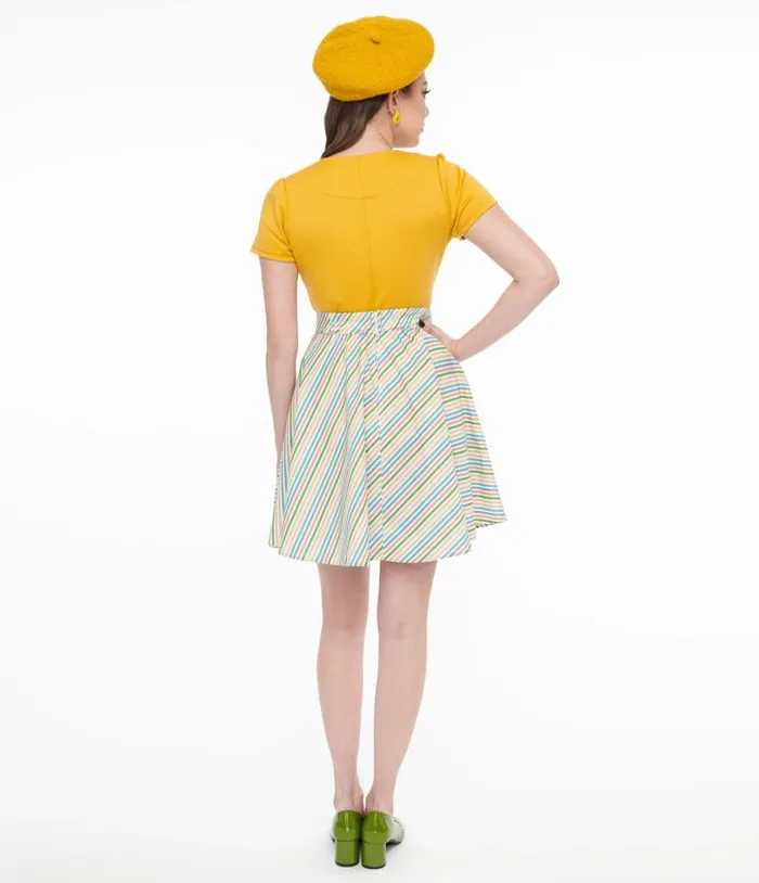 Retrolicious 1950s Rainbow Diagonal Stripe Skater Skirt Clothing Unique Vintage Skirts