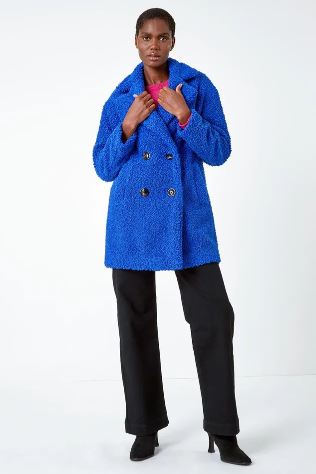 Royal Blue Faux Fur Longline Teddy Coat Women Roman Coats
