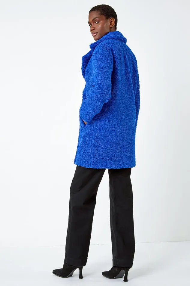 Royal Blue Faux Fur Longline Teddy Coat Women Roman Coats