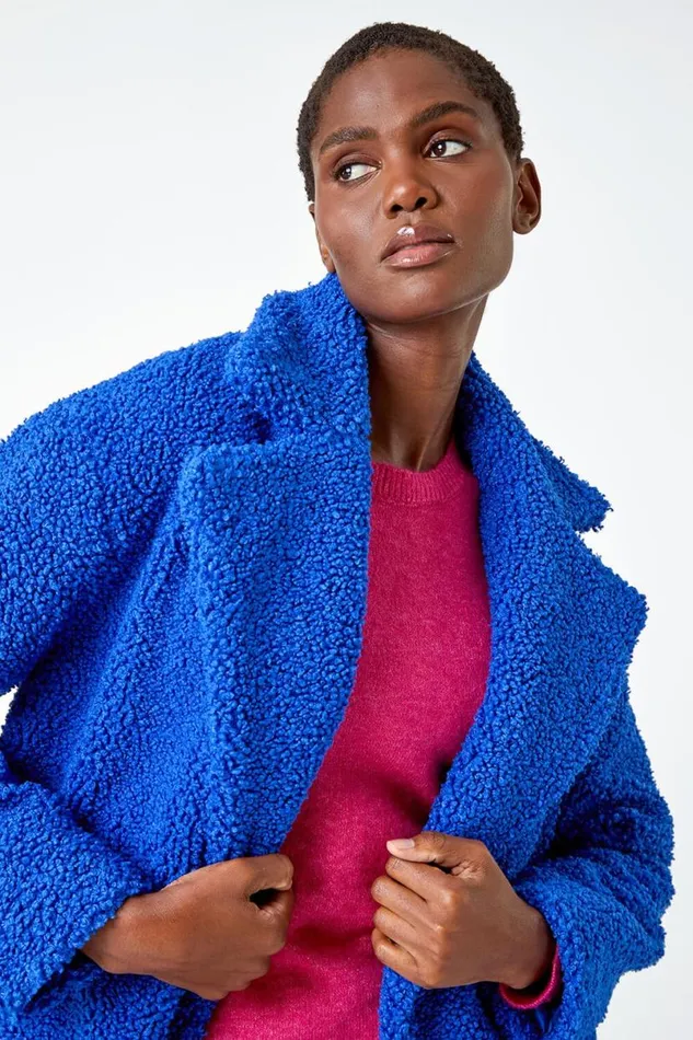 Royal Blue Faux Fur Longline Teddy Coat Women Roman Coats