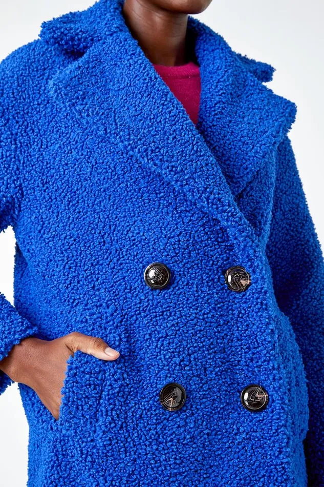 Royal Blue Faux Fur Longline Teddy Coat Women Roman Coats