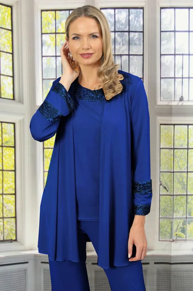 Royal Blue Julianna Jersey Sequin Cuff Jacket Women Roman Occasionwear