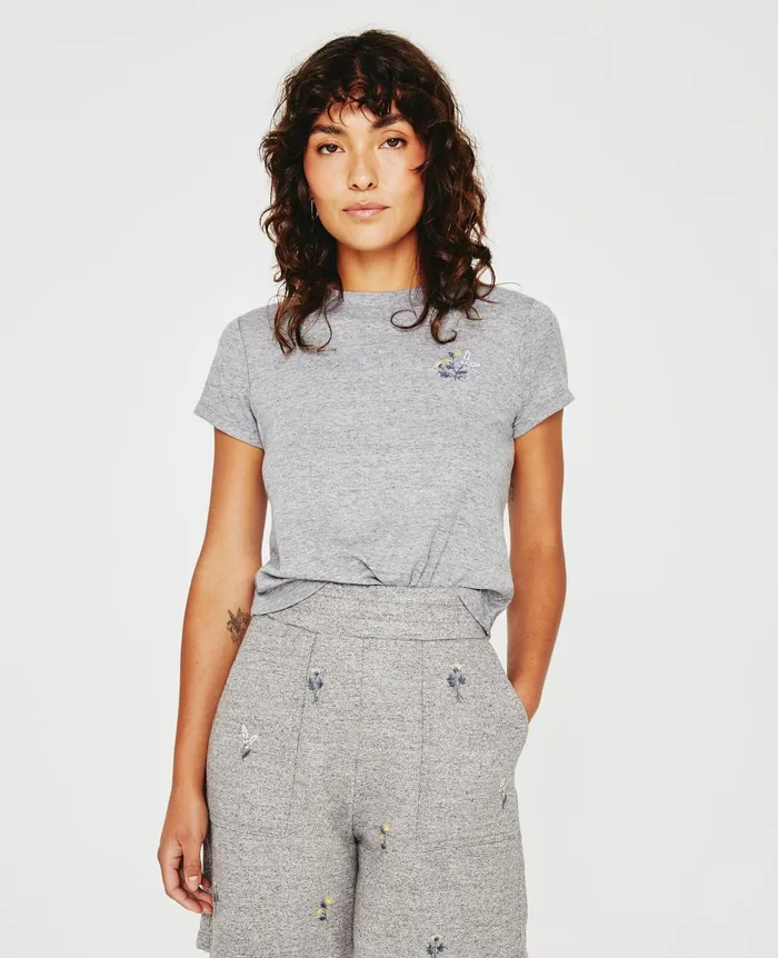 Sadie Crew Eb Flower Stamp Heather Grey Women AG Jeans Tees and Tanks Sadie Crew Eb Flower Stamp Heather Grey Women AG Jeans Tees and Tanks