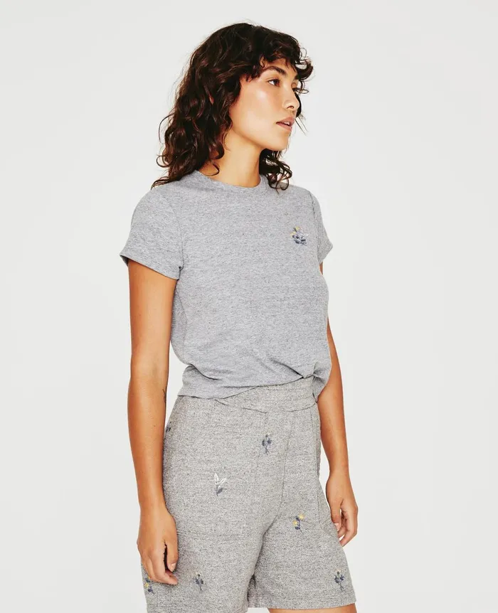 Sadie Crew Eb Flower Stamp Heather Grey Women AG Jeans Tees and Tanks Sadie Crew Eb Flower Stamp Heather Grey Women AG Jeans Tees and Tanks