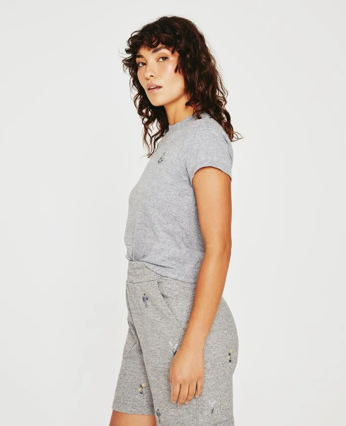 Sadie Crew Eb Flower Stamp Heather Grey Women AG Jeans Tees and Tanks Sadie Crew Eb Flower Stamp Heather Grey Women AG Jeans Tees and Tanks