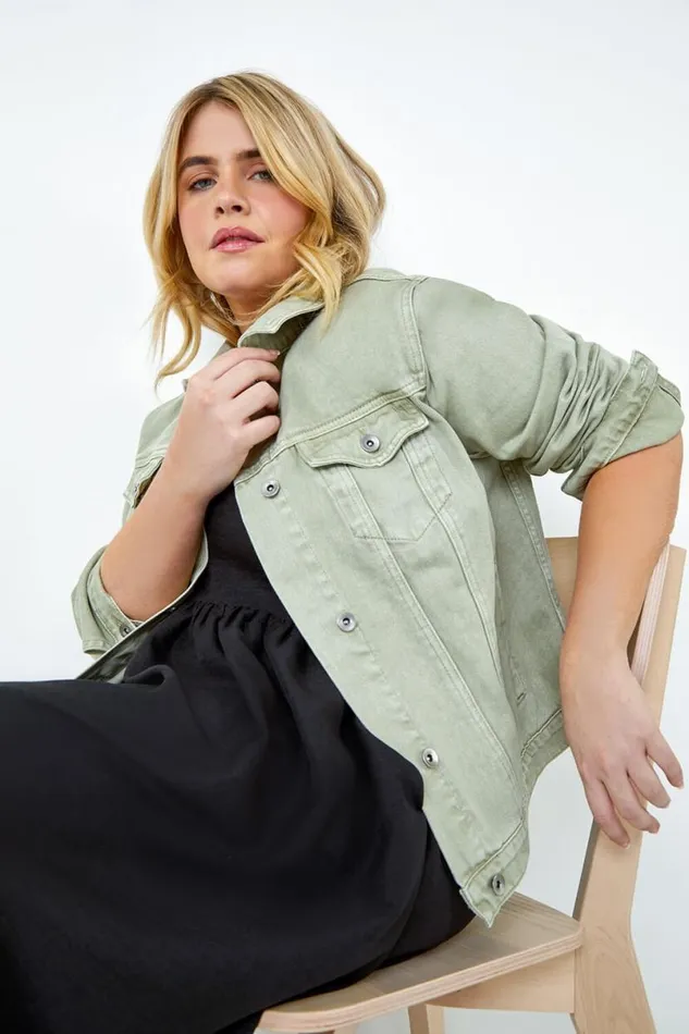 Sage Curve Cotton Denim Jacket Women Roman Jackets