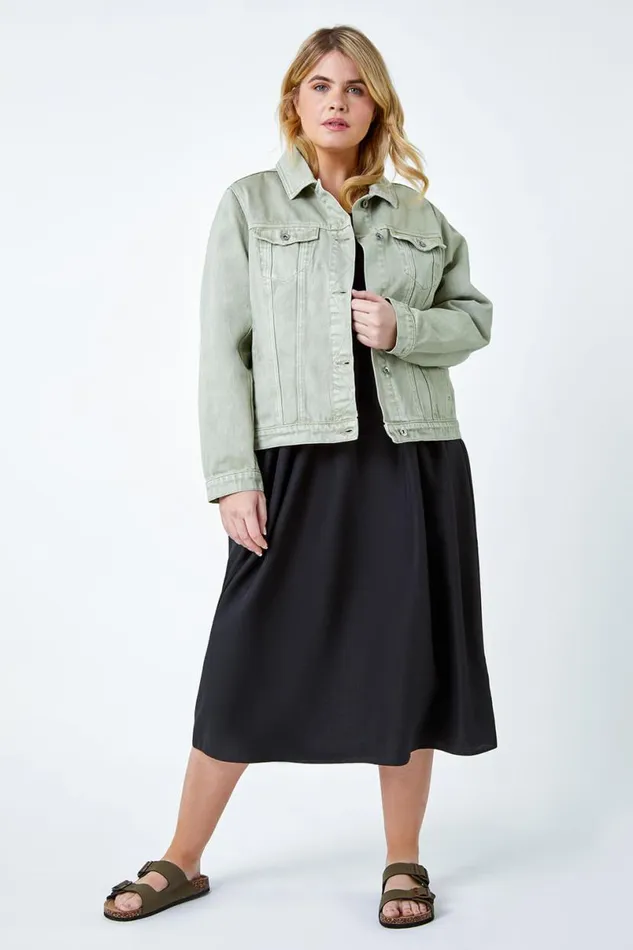 Sage Curve Cotton Denim Jacket Women Roman Jackets