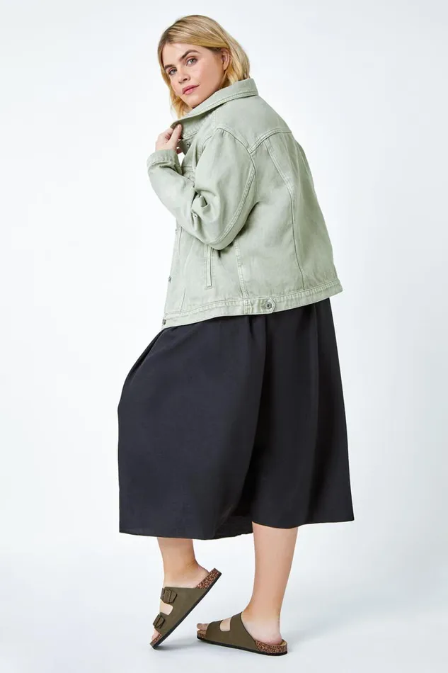 Sage Curve Cotton Denim Jacket Women Roman Jackets