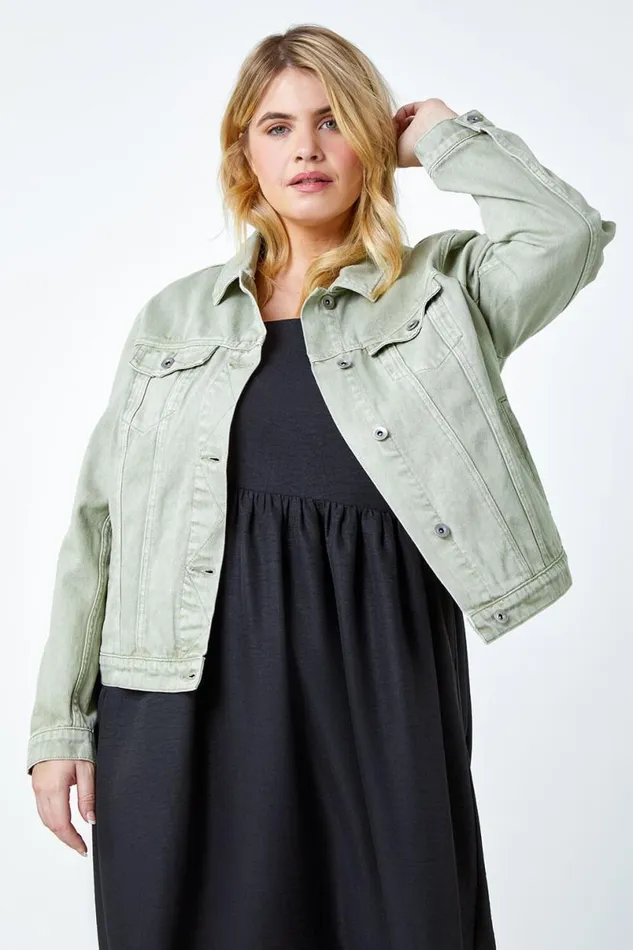 Sage Curve Cotton Denim Jacket Women Roman Jackets