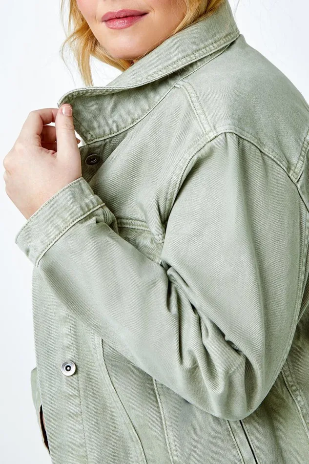 Sage Curve Cotton Denim Jacket Women Roman Jackets