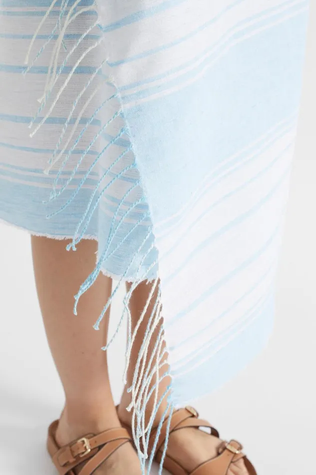 Scarves and Kaftans Woman Seed Heritage Linen Stripe Wrap Shimmer Blue