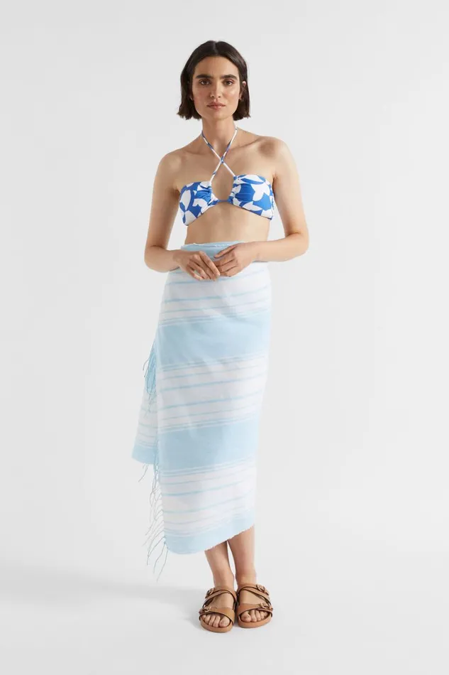 Scarves and Kaftans Woman Seed Heritage Linen Stripe Wrap Shimmer Blue