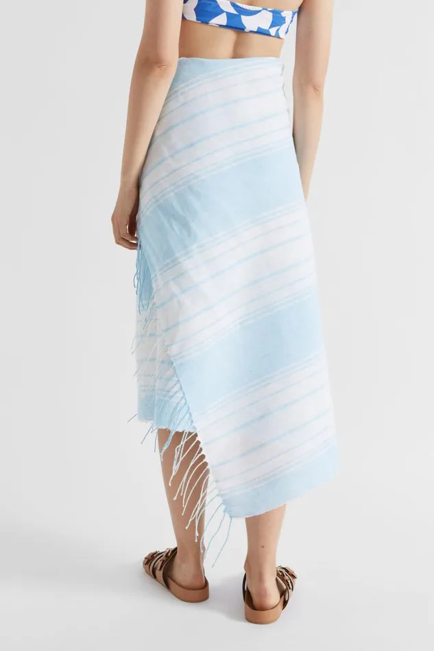 Scarves and Kaftans Woman Seed Heritage Linen Stripe Wrap Shimmer Blue