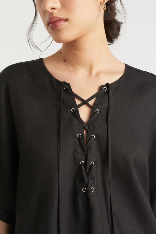 Scarves and Kaftans Woman Seed Heritage Linen Tie Up Kaftan Black