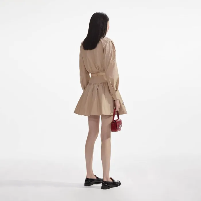 Self Portrait Bottoms Beige Cotton Embellished Mini Skirt 8211 Women