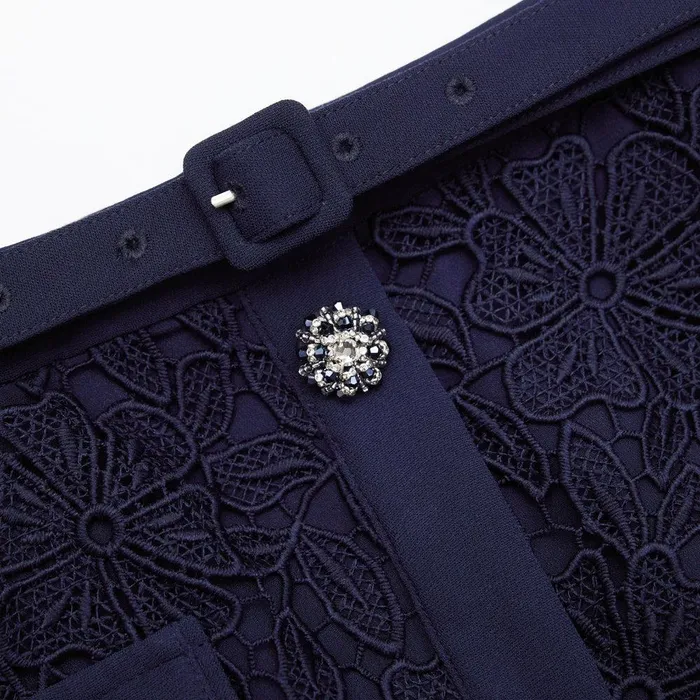 Self Portrait Bottoms Navy Guipure Lace Midi Skirt 8211 Women