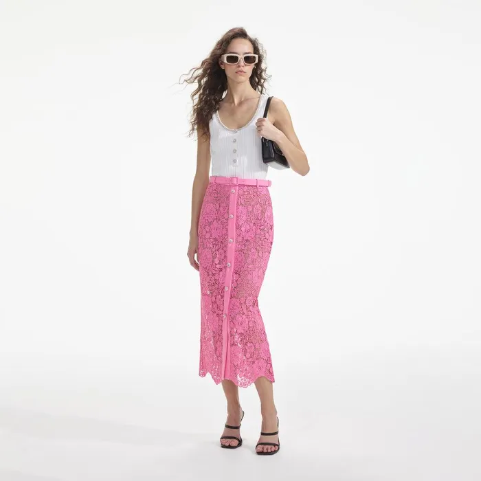 Self Portrait Bottoms Pink Lace Midi Skirt 8211 Women
