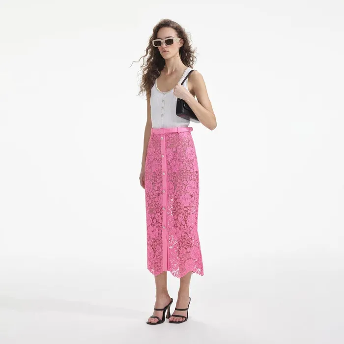 Self Portrait Bottoms Pink Lace Midi Skirt 8211 Women