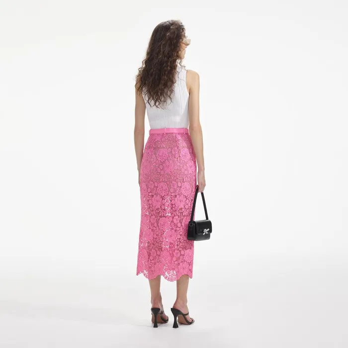 Self Portrait Bottoms Pink Lace Midi Skirt 8211 Women