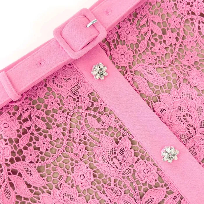 Self Portrait Bottoms Pink Lace Midi Skirt 8211 Women