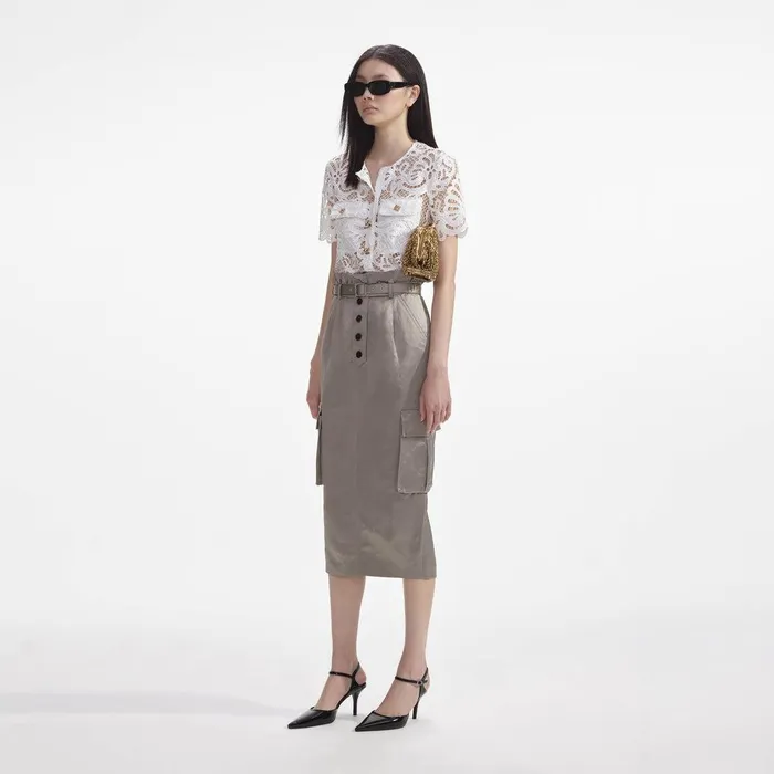 Self Portrait Bottoms Satin Cargo Midi Skirt 8211 Women