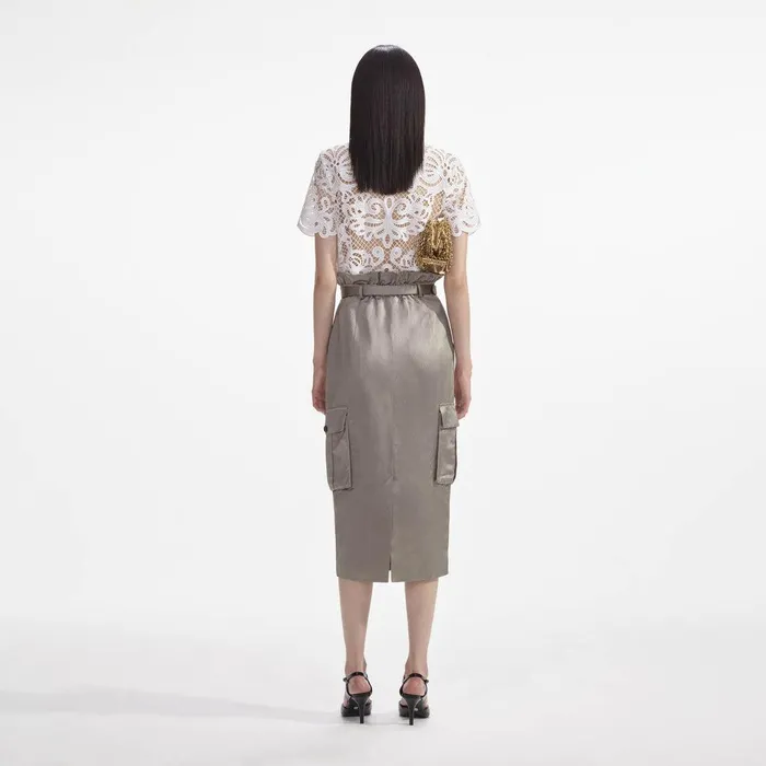 Self Portrait Bottoms Satin Cargo Midi Skirt 8211 Women