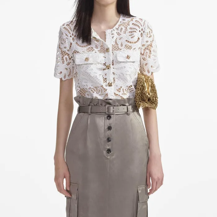 Self Portrait Bottoms Satin Cargo Midi Skirt 8211 Women