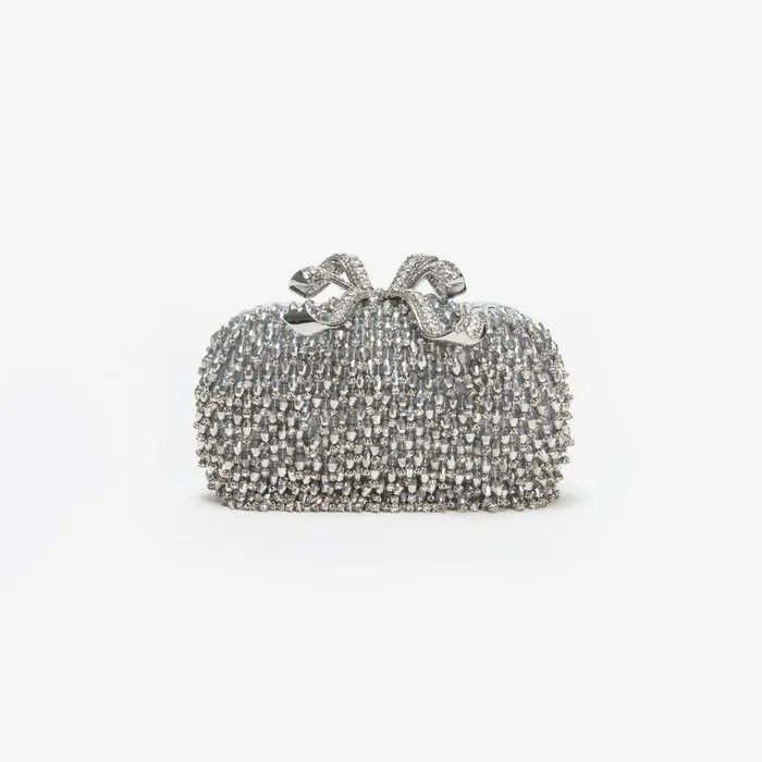 Self Portrait Clutch Bags Silver Embellished Bow Clutch 8211 Women
