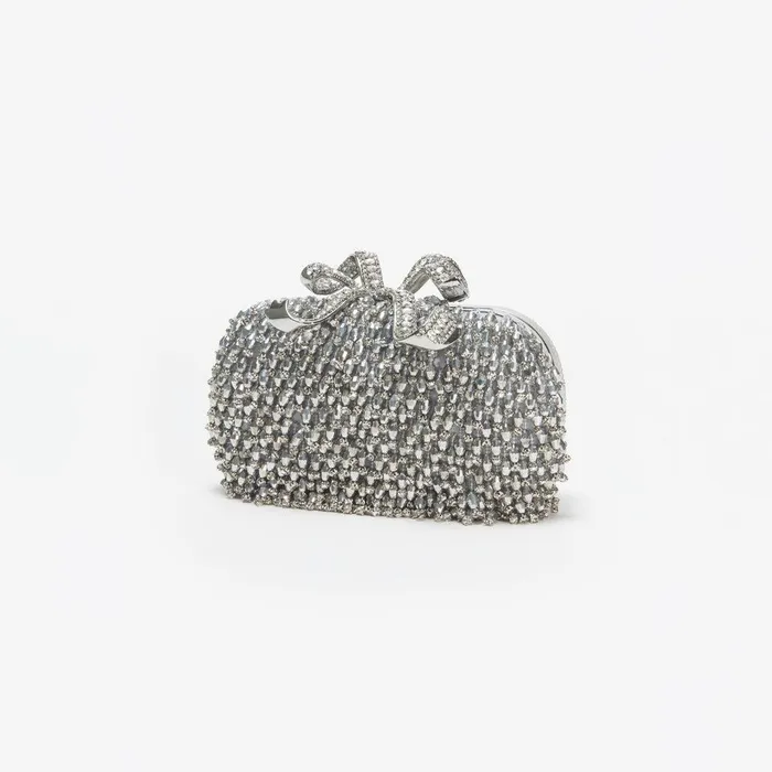 Self Portrait Clutch Bags Silver Embellished Bow Clutch 8211 Women