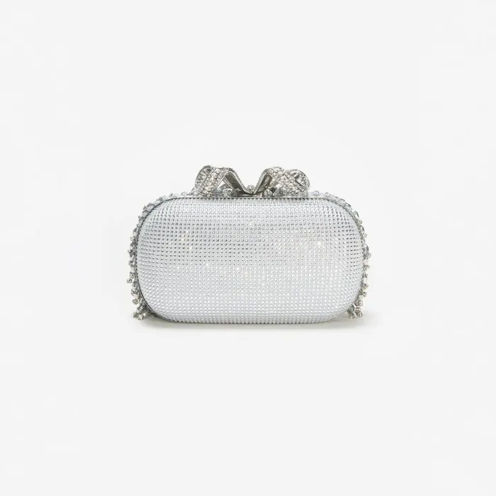 Self Portrait Clutch Bags Silver Embellished Bow Clutch 8211 Women