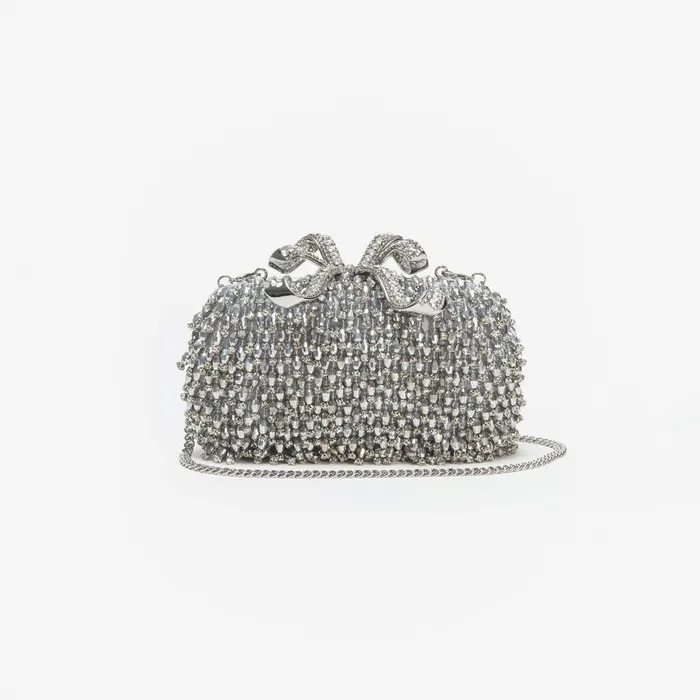 Self Portrait Clutch Bags Silver Embellished Bow Clutch 8211 Women