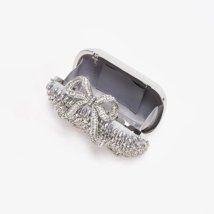 Self Portrait Clutch Bags Silver Embellished Bow Clutch 8211 Women