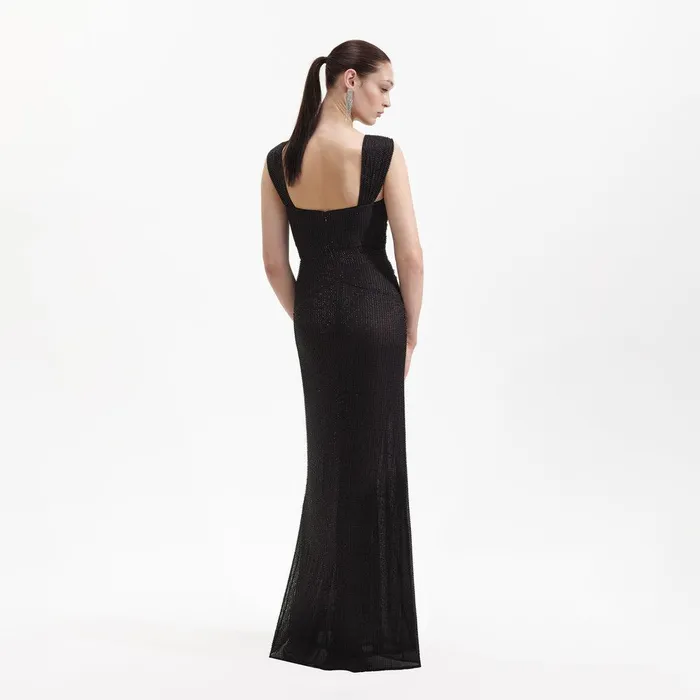 Self Portrait Dresses Black Beaded Mesh Maxi Dress 8211 Women