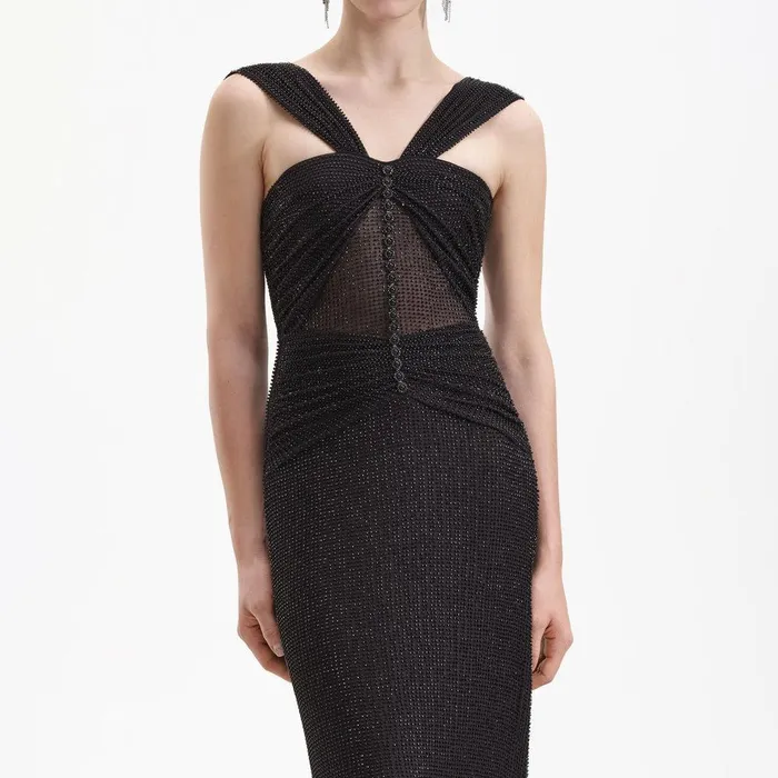 Self Portrait Dresses Black Beaded Mesh Maxi Dress 8211 Women