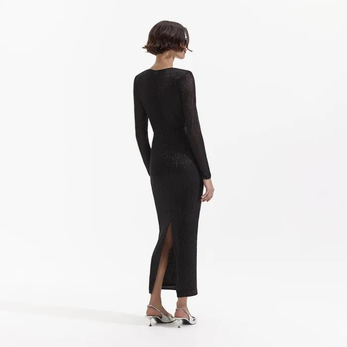 Self Portrait Dresses Black Beaded Mesh Midi Dress 8211 Women