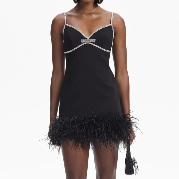 Self Portrait Dresses Black Crepe Feather Swing Mini Dress 8211 Women